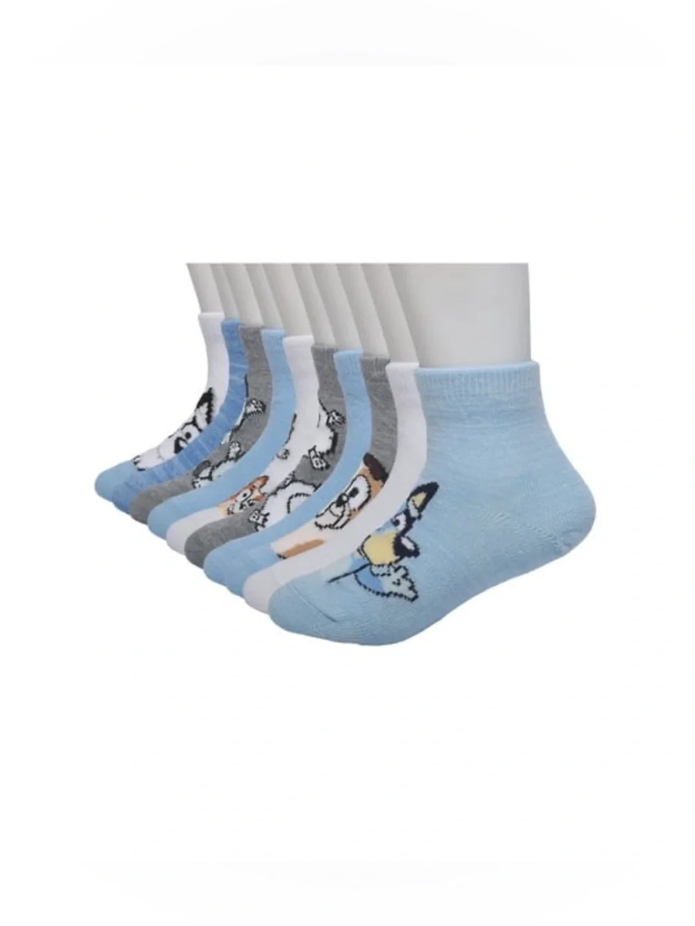 BLUEY BBC KIDS Cartoon Ankle Socks Pack - Blue, White, Gray Sz 4T-5T